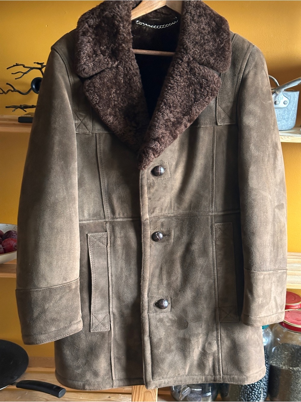London Fog 1970s Genuine Lambskin Leather w/ Shearling Collar Vintage Coat